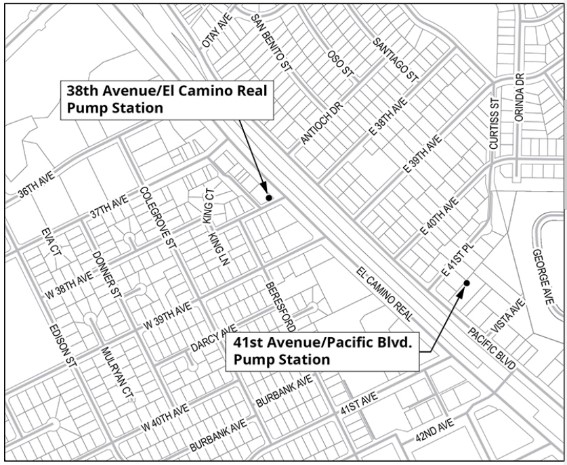 Map of El Camino Real and 41st Avenue Pump Stations