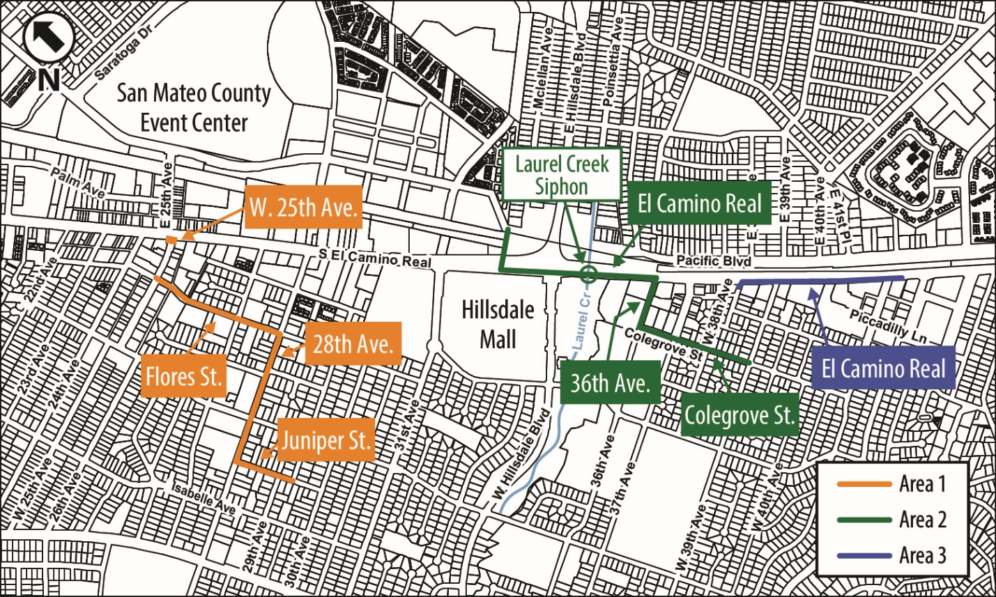 El Camino Real Areas 1, 2, and 3 location map.